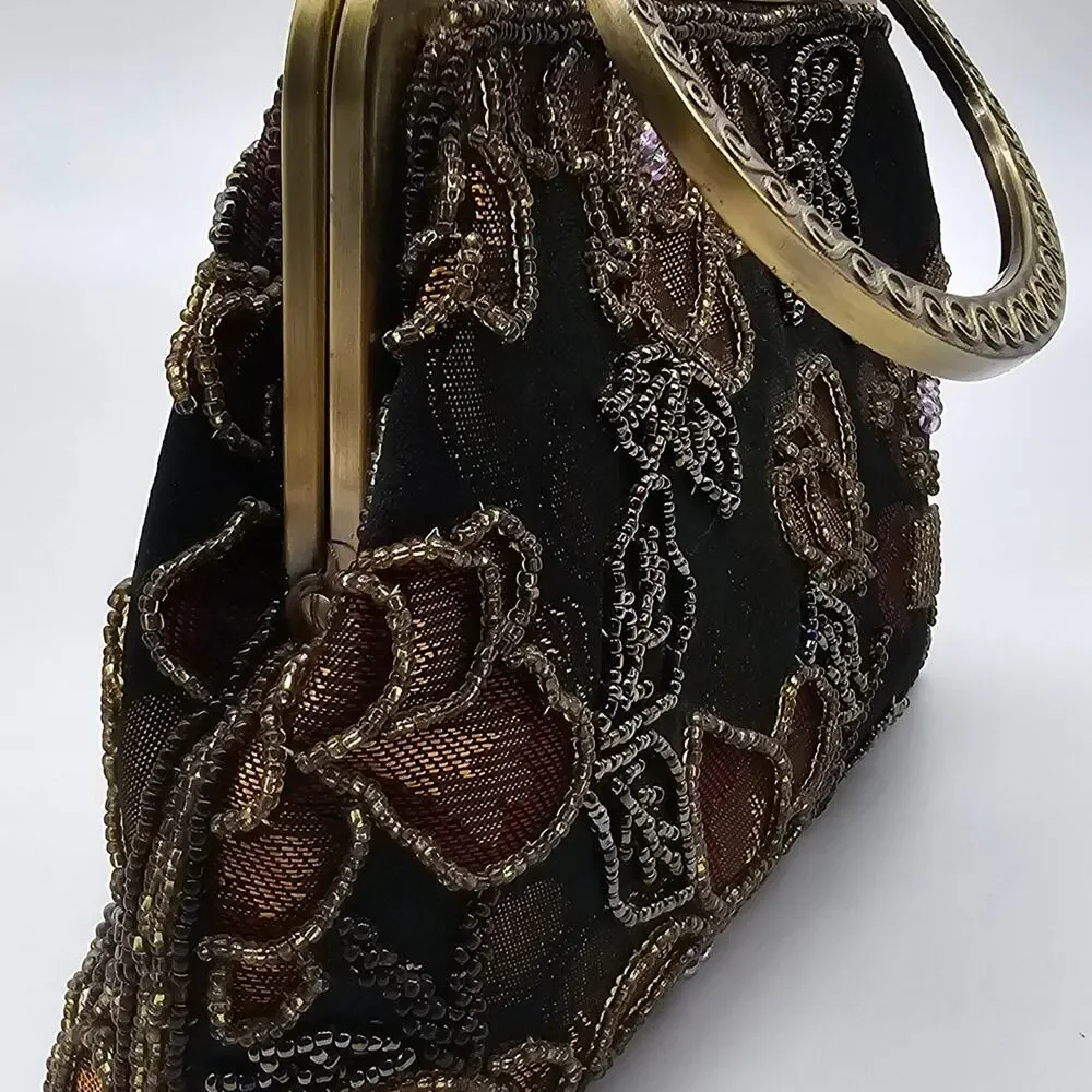 Vintage Floral Beaded And Embroidered Handbag
